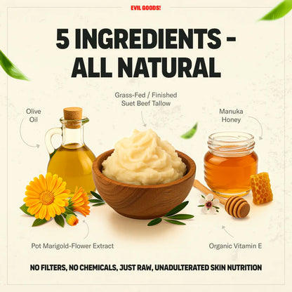 Evil Goods® – Crema Facial de Sebo de Res Natural: Regenera • Suaviza • Repara
